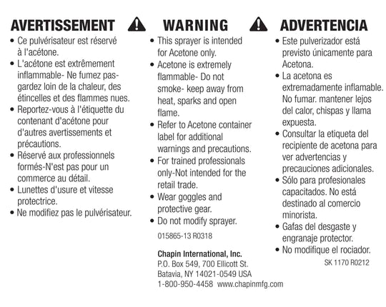 Chapin 10027: 48-ounce Industrial Acetone Staining Handheld Pump Sprayer Chapin